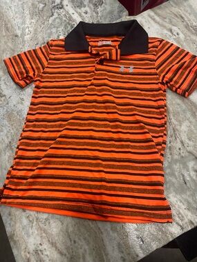 Under Armour Bright Orange and Black Striped Kids Polo